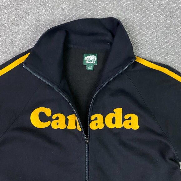 Vintage Roots Canada Track Jacket Men's Large Black Maple Leaf Team Athletic Y2K - Picture 3 of 12